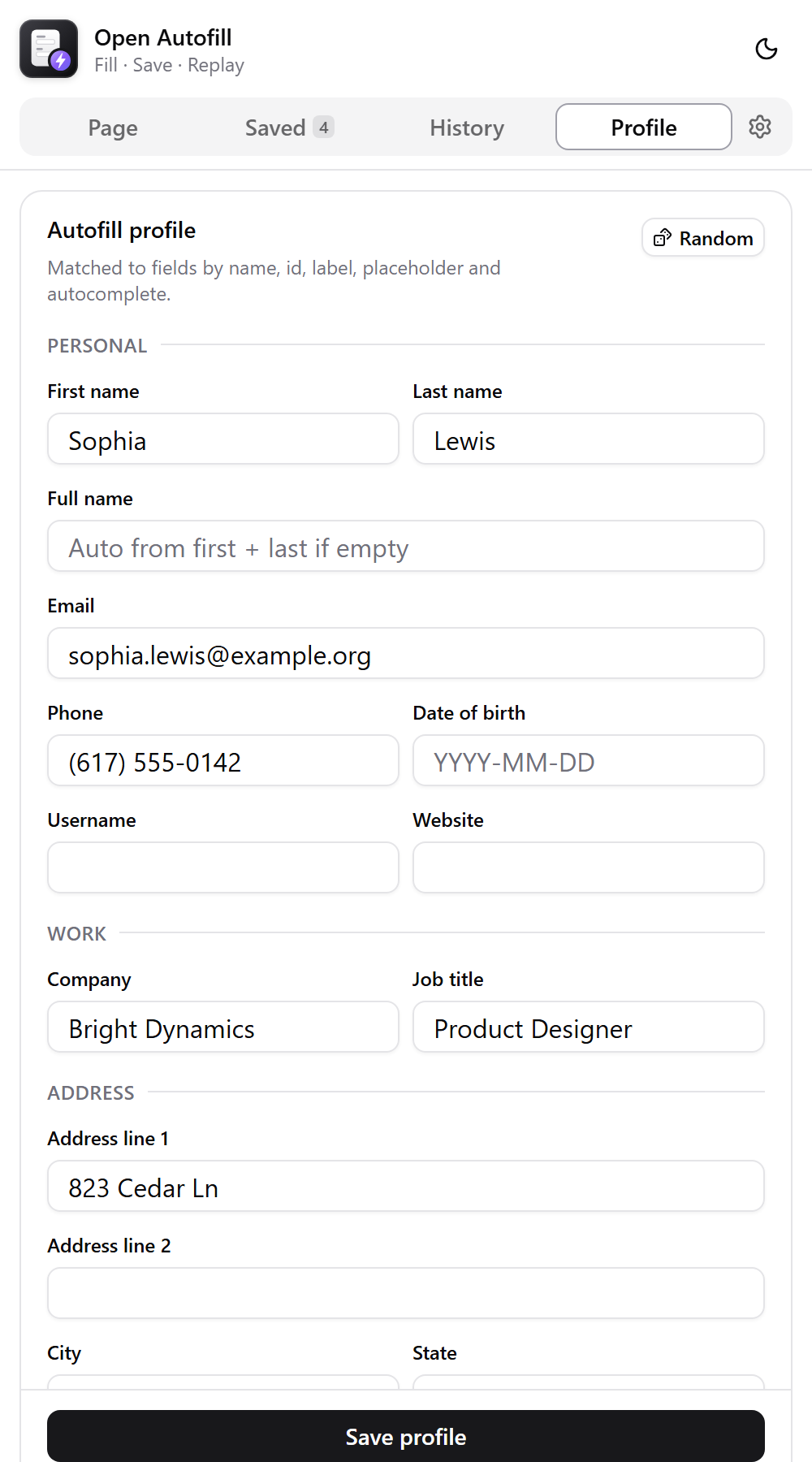 Autofill profile editor